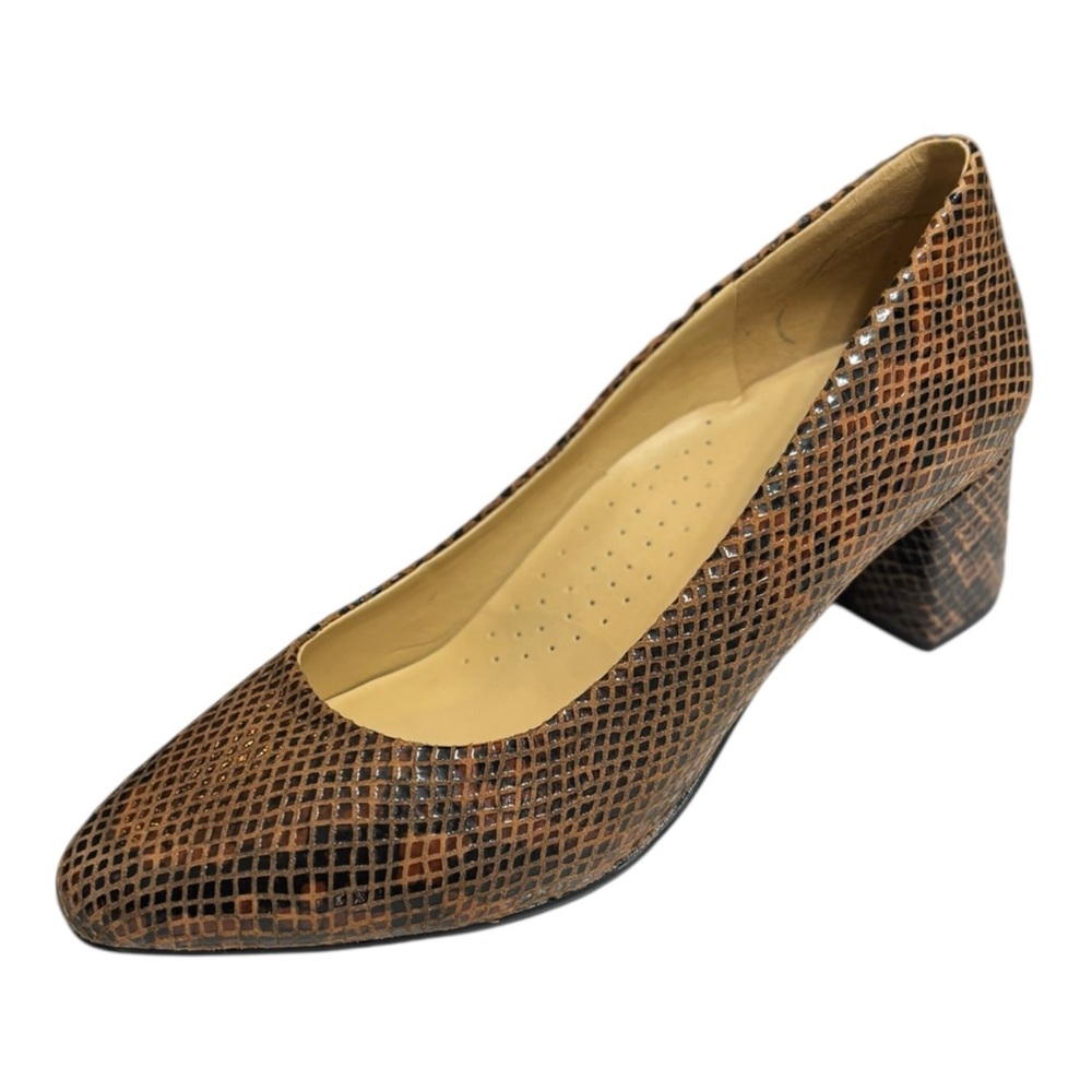 Trotters Kari Brown Leather Snake Skin  Pumps Womens Shoe Size 6 W Heels